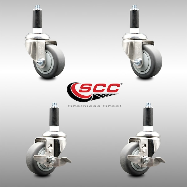 Service Caster 3.5 Inch 316SS Thermoplastic Rubber Swivel 1-1/8 Inch Stem Caster Brake, 2PK SCC-SS316EX20S3514-TPRB-2-TLB-2-118 - main